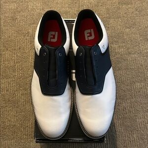Footjoy Originals White/Navy Spiked Golf Shoes - Size 14